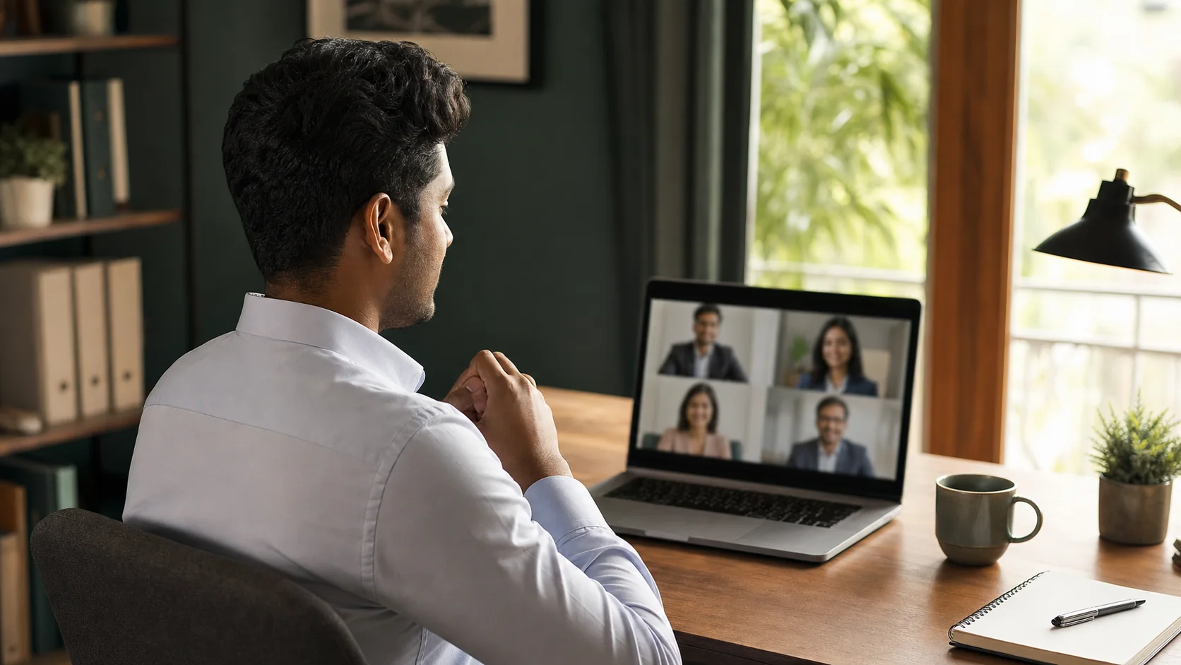 Professional preparing for an online job interview
